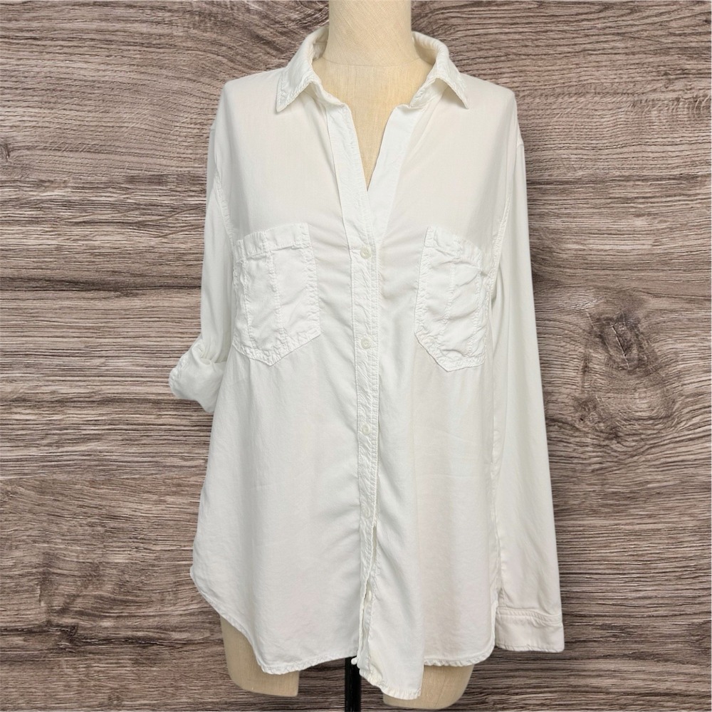 Cloth & Stone White Tencel Button Front‎ Shirt Relaxed Pocket Top L